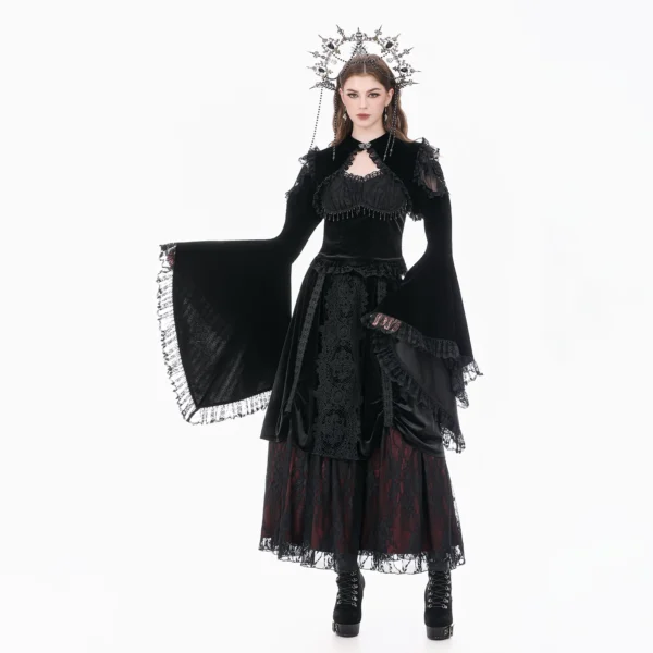 O1CN010SgC9s1Ych1Ziucms_!!260013080 DARK IN LOVE BW172 Gothic Velvet Cutout Shrug Capelet – Vintage Lace Mesh Ruffled Flare Sleeve Bolero