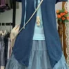 Japanese Vintage Summer 3-Piece Outfit Set – Eyelet Lace Short Sleeve Cardigan, Light Blue Halter Cami Top & Tiered Mini Skirt