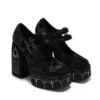 Koi Footwear Black Studded Double Strap Mary Jane Platform Heels – Gothic Chunky Vegan Leather Shoes