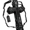 Gothic Cross Convertible Backpack & Crossbody Bag – Distressed Punk Leather Cross Shoulder Bag with Graffiti Prints & Lace-Up Detailing