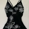 Y2K Vintage Floral Graphic Cami Top – Gothic V-Neck Spaghetti Strap Slim Fit Corset-Style Tank Top