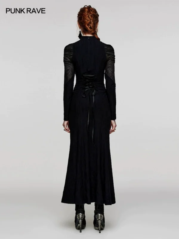 PUNK RAVE Women's Dark Gothic Lace-Up Maxi Dress – Vintage Punk Corset Floor-Length Gown WQ-653