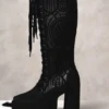 Lacy Bones Gothic Cathedral Pattern Knee-High Boots – Dark Subculture Platform High Heel Lace-Up Boots