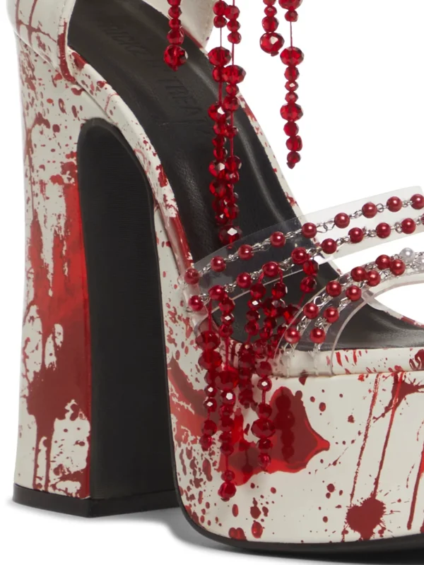 Trickz N' Treatz Blood Splatter Beaded Platform Sandals – Gothic Halloween Chunky High Heel Shoes for Women
