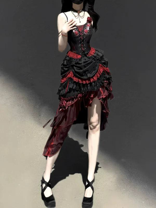 Sweet Vow Original Bone Flower Gothic Lolita 3-Piece Set – Corset Camisole, Bustle Short Skirt & Mermaid Long Skirt