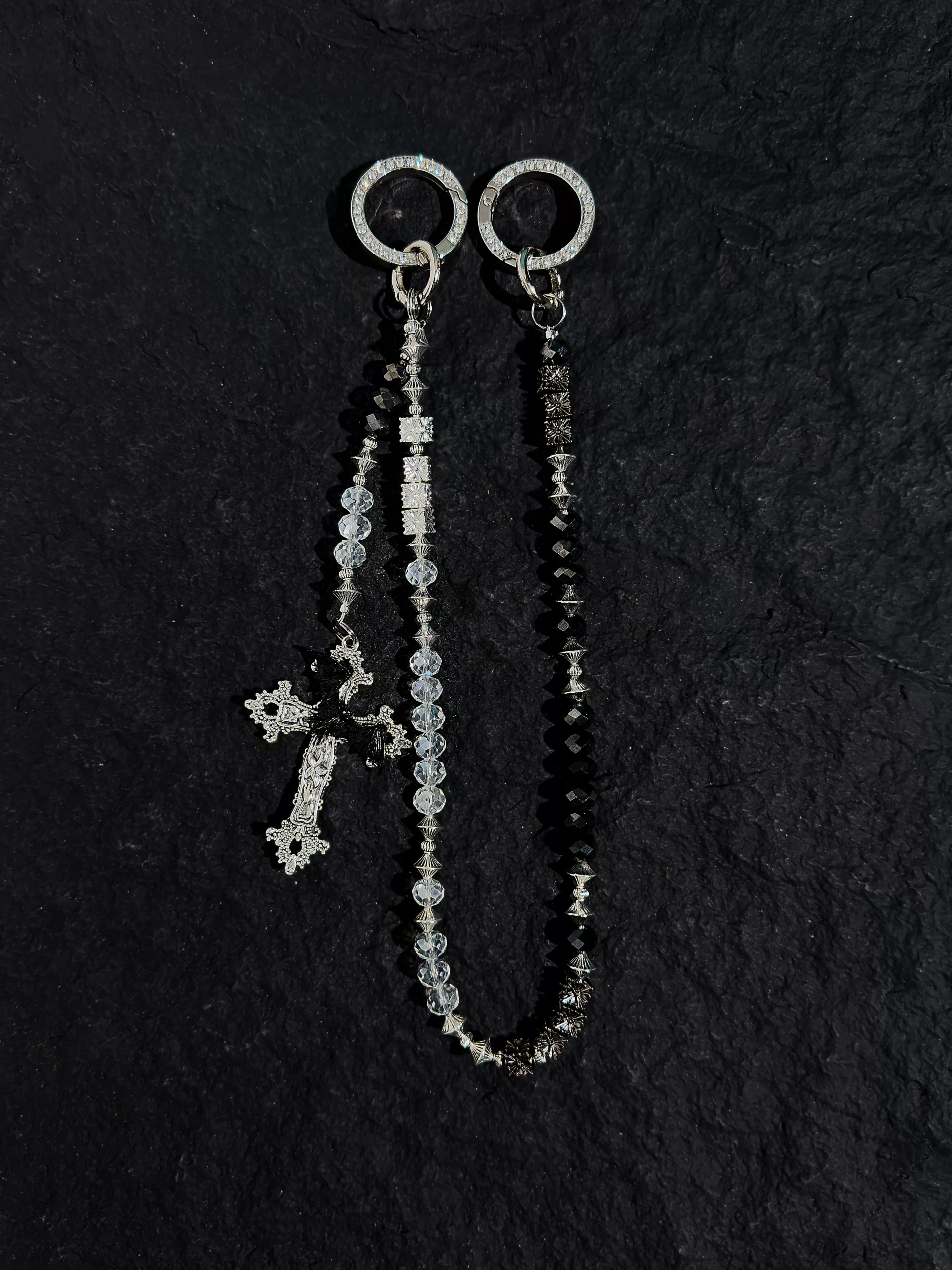 404BLOCK Beaded Cross Pant Chain – Handmade Gothic Y2K Beaded Keychain & Pants Waist Accessories for Streetwear Cleanfit