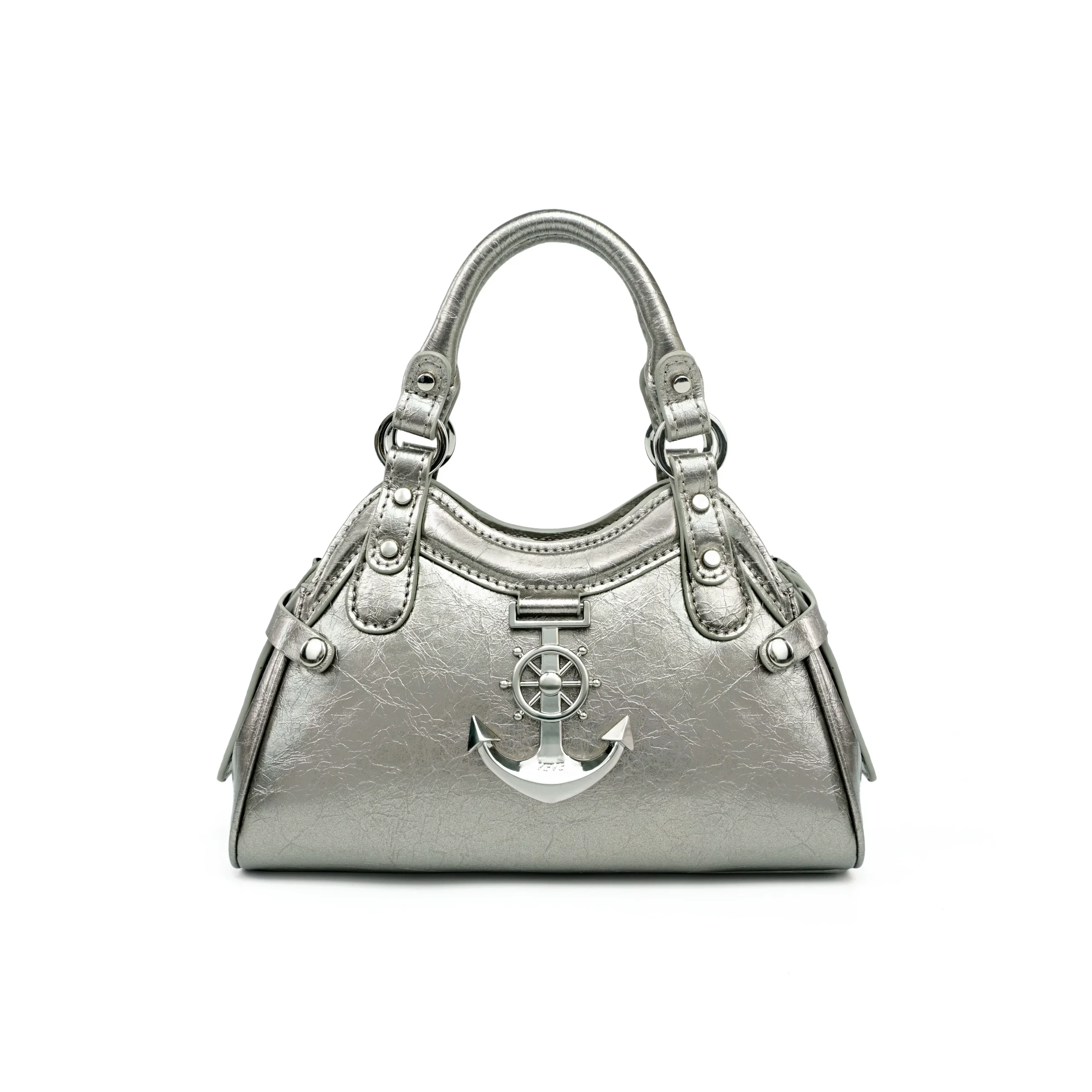 VFVF Metallic Silver Nautical Boston Bag – Y2K Anchor Bowling Handbag & Crossbody Purse