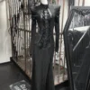 PUNK RAVE Women's Dark Gothic Lace-Up Maxi Dress – Vintage Punk Corset Floor-Length Gown WQ-653