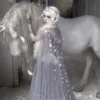 Moonlight Spirit Handmade Floral Hooded Mesh Cape – Ethereal Fairycore Tulle Sheer Cloak