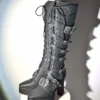 Gothic Square Pointed Toe Chunky High Heel Platform Knight Boots – Dark Punk Buckle Straps Knee-High Boots