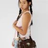 VFVF Vintage Biker Leather Shoulder Bag – Y2K Metallic Heart Studded Baguette Hobo Bag