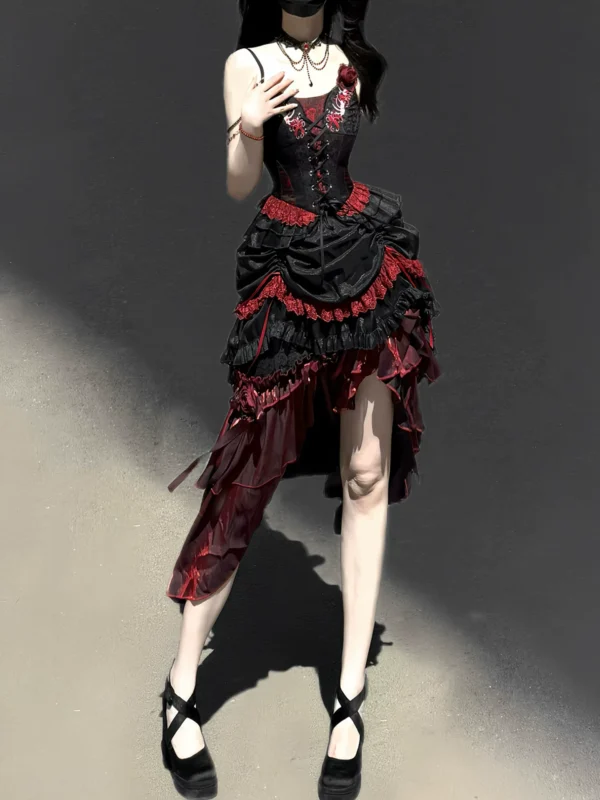 Sweet Vow Original Bone Flower Gothic Lolita 3-Piece Set – Corset Camisole, Bustle Short Skirt & Mermaid Long Skirt