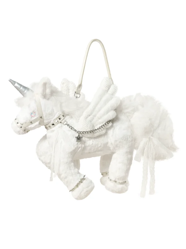 CFIERCE Gothic Unicorn Plush Crossbody Handbag – Y2K Punk Winged Pegasus Shoulder Bag
