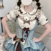 Sweet Mint Choco Peter Pan Collar Cotton Lolita Blouse – Short Sleeve Breathable Spring/Summer Layering Top
