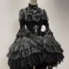 Cross & Thorns Gothic High-Low Lace Lolita Set – Chiffon Blouse, Corset Skirt & Detachable Princess Sleeves