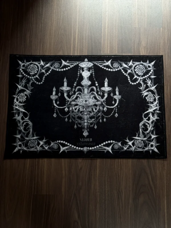 Neohub Gothic Candle Chandelier Area Rug – Dark Academia Faux Cashmere Bedroom Floor Mat Decor