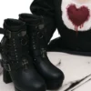 Lacy Bones Gothic Cross Ankle Boots – Dark Subculture Crimson Mesh Platform High Heel Ankle Boots