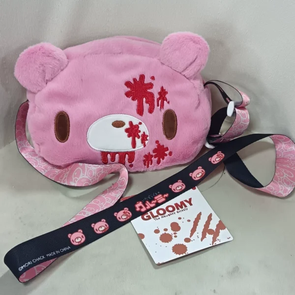 Gloomy Bear Plush Crossbody Bag – Pink Bloody Bear Kawaii Plushie Shoulder Bag for Harajuku Y2K Fashion