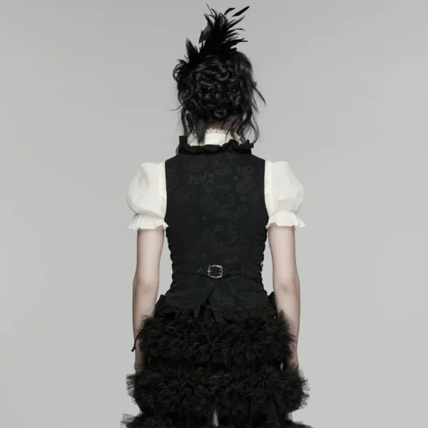PUNK RAVE Gothic Ruffle Edge Laced Vest (WY-1924MJF) – Black Jacquard Corset Waistcoat for Women