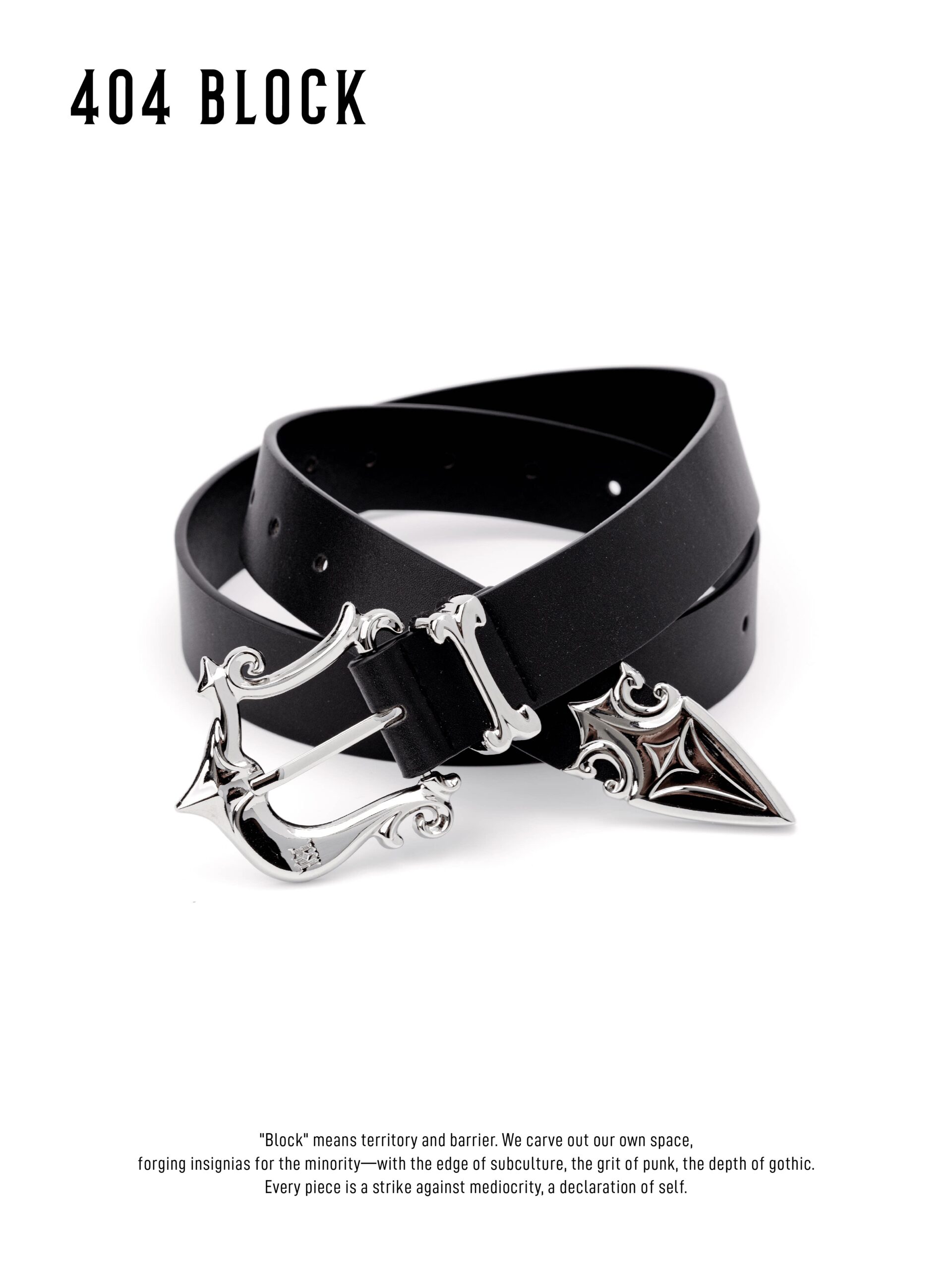 404 BLOCK Gothic Carved Alloy Buckle Leather Belt – Punk Western Vintage Black Waist Strap for Men & Women
