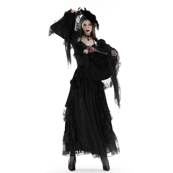 Women's Gothic Vintage Bell Sleeve Cropped Shrug – Lace Trim Front Buckle Bolero Jacket Top