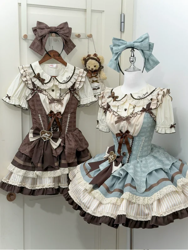 Sweet Mint Choco Peter Pan Collar Cotton Lolita Blouse – Short Sleeve Breathable Spring/Summer Layering Top