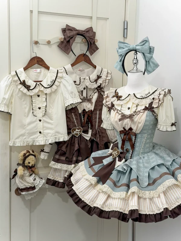 Sweet Mint Choco Peter Pan Collar Cotton Lolita Blouse – Short Sleeve Breathable Spring/Summer Layering Top