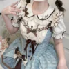 Sweet Mint Choco Peter Pan Collar Cotton Lolita Blouse – Short Sleeve Breathable Spring/Summer Layering Top