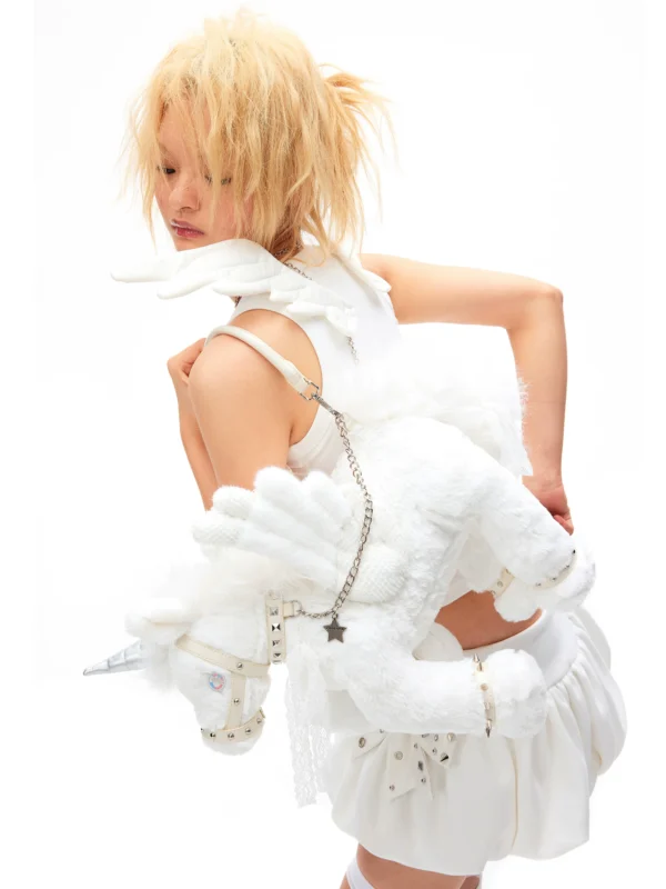 CFIERCE Gothic Unicorn Plush Crossbody Handbag – Y2K Punk Winged Pegasus Shoulder Bag