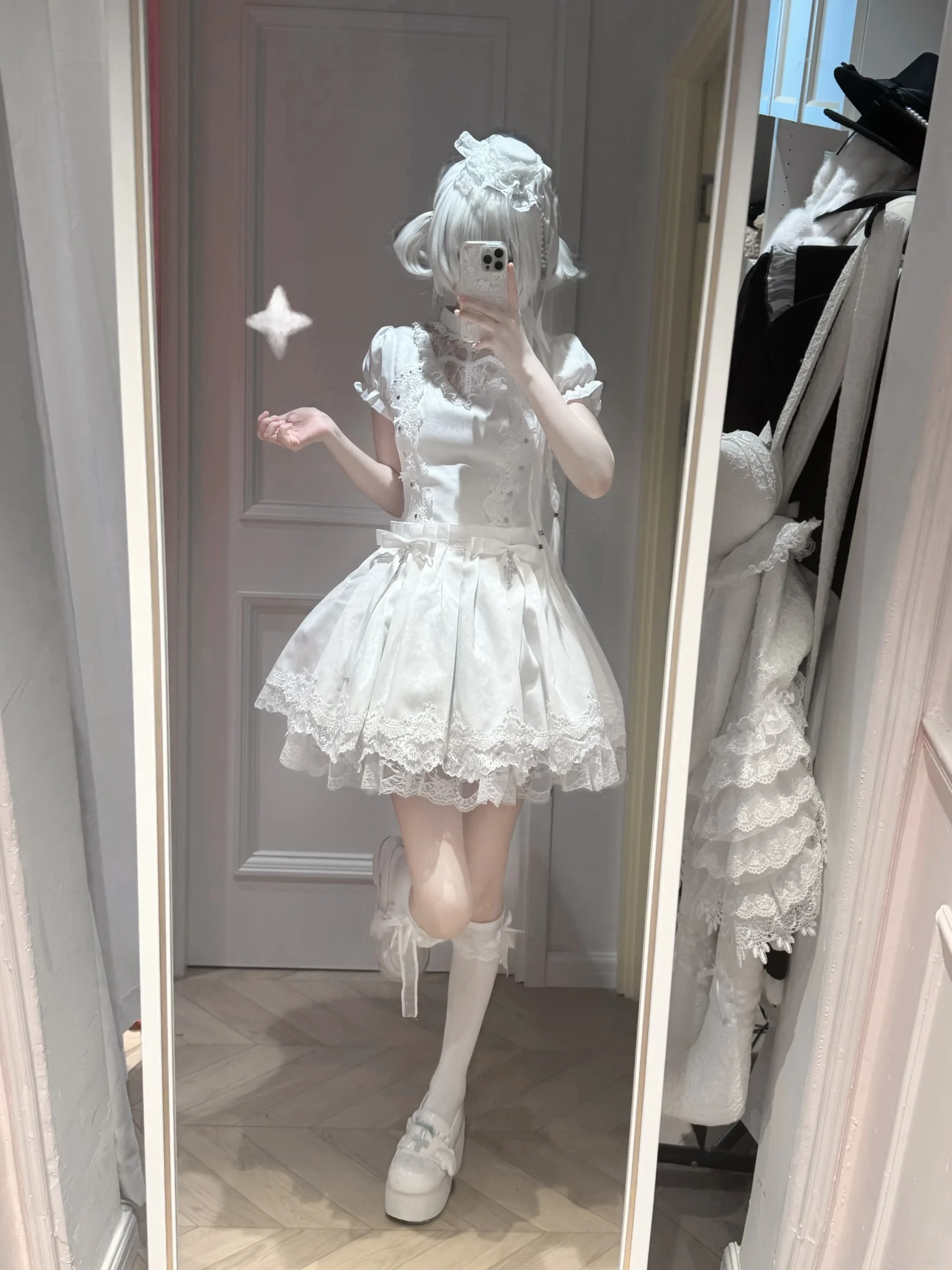 TwilightSong Original Cross Order Gothic Lolita OP Dress – Short Sleeve Drop Waist Black Mini Dress
