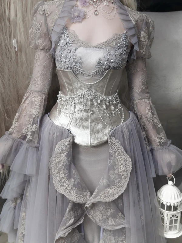 Moonlight Spirit Jacquard Crystal Rhinestone Corset Belt – Ethereal Fairycore Boned Waist Cincher