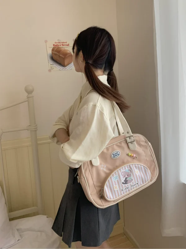 Rizhi Store Kawaii Japanese Academy Style Nylon Bag – Cute Cartoon 2-Way Shoulder Crossbody Student Satchel