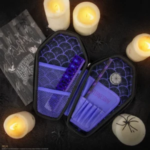 Official Wednesday Addams Coffin Pencil Case Stationery Set – Nevermore Academy Gothic Notebook, Ruler, Pencil & Eraser Kit