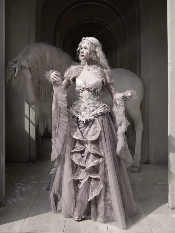 Moonlight Spirit Floral Lace Hime Bell Sleeve Shrug Top – Ethereal Fairycore Sheer Bolero Outerwear