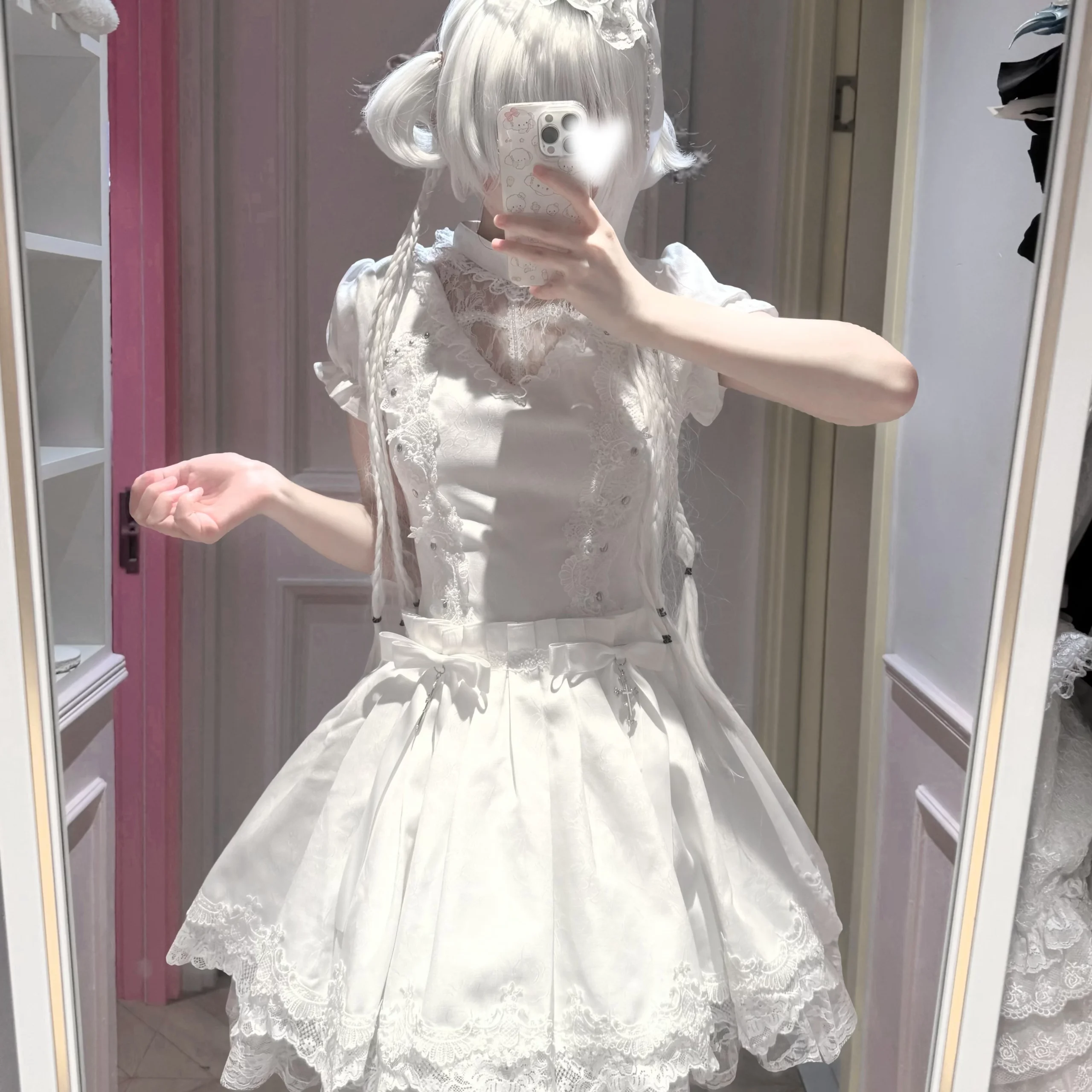 TwilightSong Original Cross Order Gothic Lolita OP Dress – Short Sleeve Drop Waist Black Mini Dress