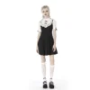 Gothic Lolita Black Contrast Lace Mini Dress – Vintage High Neck Puff Sleeve A-Line Maid Doll Dress