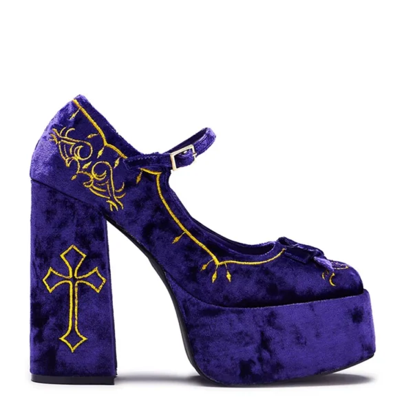 SEO Product TitleKoi Footwear Purple Velvet Bow Mary Jane Platform Heels – Gothic Embroidered Cross Lolita Shoes