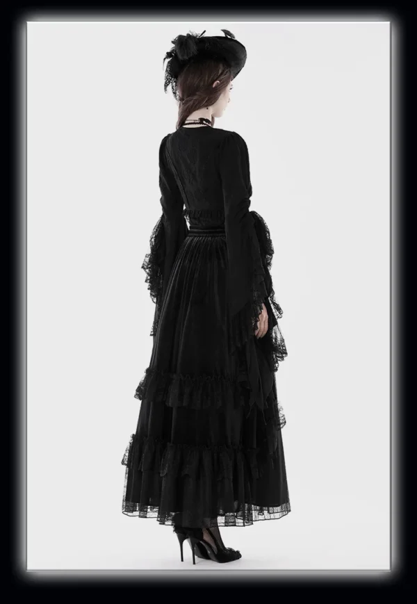 Women's Gothic Vintage Bell Sleeve Cropped Shrug – Lace Trim Front Buckle Bolero Jacket Top