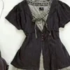 Vintage Mori Girl 3-Piece Outfit Set – Short Sleeve Knit Cardigan, Lace Trim Tank Top & Tiered Mini Skirt