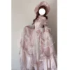 Layla's Secrets Vintage Pink Lolita Wedding Ball Gown - Ruffled Lace Corset Princess Dress for Evening Galas, Birthdays & Ceremonies