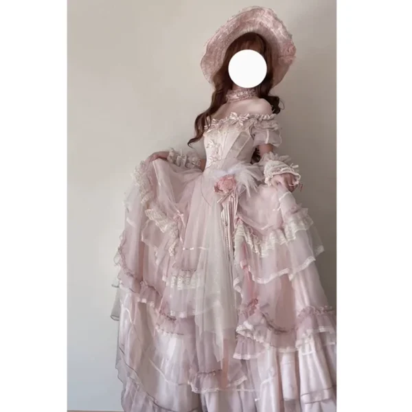 Layla's Secrets Vintage Pink Lolita Wedding Ball Gown - Ruffled Lace Corset Princess Dress for Evening Galas, Birthdays & Ceremonies