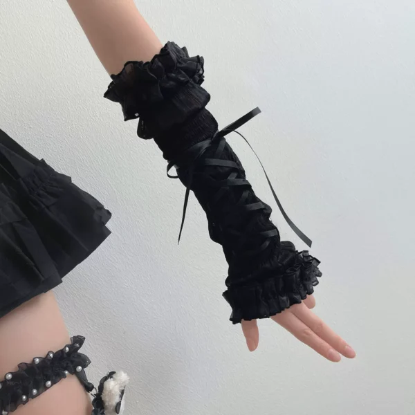 O1CN01NlmA3v1a3XmNnQq8j_!!2101573274 Gothic Balletcore Lace-Up Mesh Arm Warmers – Lolita Ruffled Fingerless Long Sleeves for Women