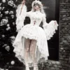 Cross & Thorns Gothic High-Low Lace Lolita Set – Chiffon Blouse, Corset Skirt & Detachable Princess Sleeves