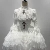 Cross & Thorns Gothic High-Low Lace Lolita Set – Chiffon Blouse, Corset Skirt & Detachable Princess Sleeves