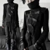 CroixDragon Gothic Sword Print High Collar Buckled Top – Darkwear Asymmetric Strapped Tunic Jacket for Unisex