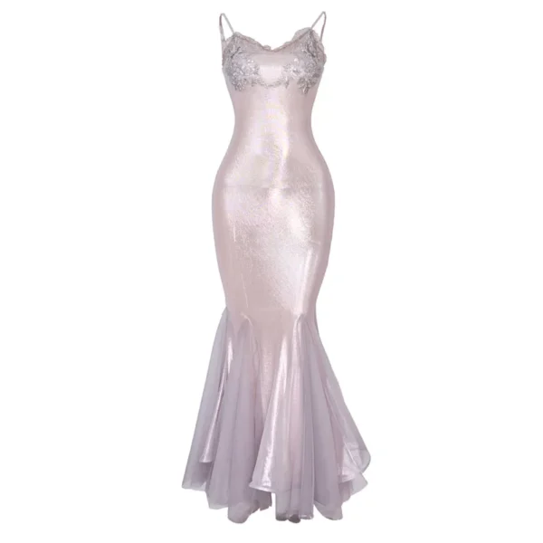 Moonlight Spirit Embroidered Beaded Mermaid Evening Dress – Ethereal Shimmering Slip Maxi Gown
