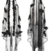 PUNK RAVE Gothic Feather & Floral Mesh Veil (WS-731FSF) – Black Sheer Cathedral Veil Accessory for Halloween & Cosplay