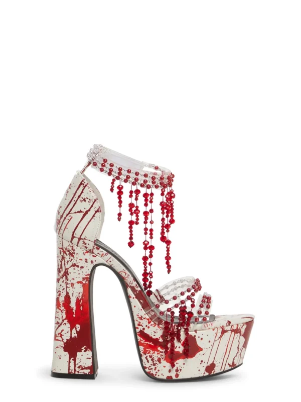 Trickz N' Treatz Blood Splatter Beaded Platform Sandals – Gothic Halloween Chunky High Heel Shoes for Women