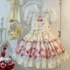 Sweet Strawberry Berry Bear Lolita JSK Dress – Original Japanese Kawaii Suspender Overall Dress