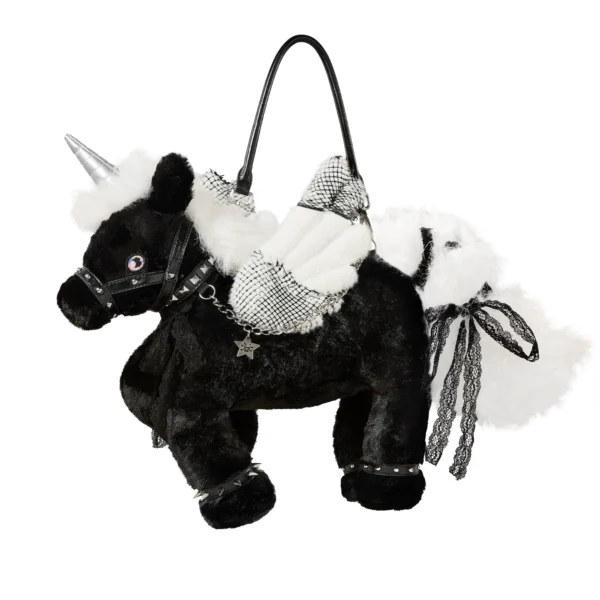 CFIERCE Gothic Unicorn Plush Crossbody Handbag – Y2K Punk Winged Pegasus Shoulder Bag